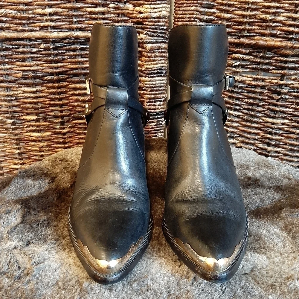 Rachel Zoe Prestyn Leather Western Ankle Boots Booties Women's 6 Black Rodeo